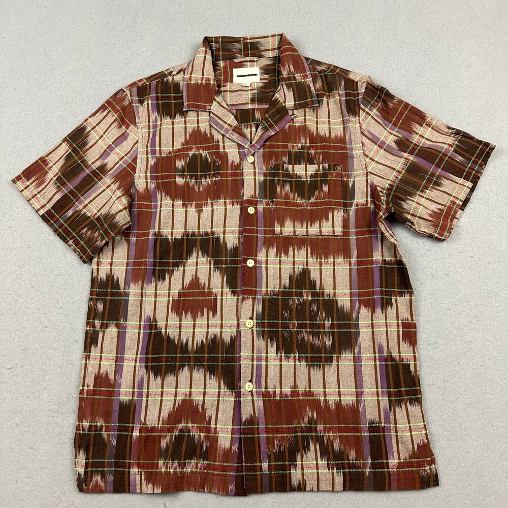 Lucky Brand Shirt Men Small Brown Aztec Southwestern Short Sleeve Button Up